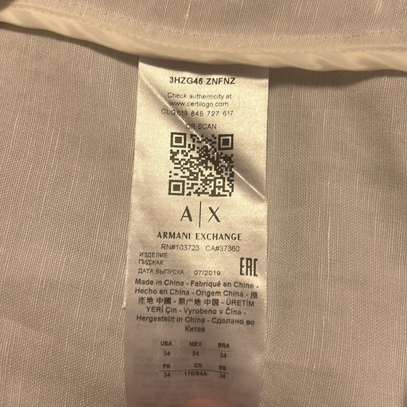 ARMANI EXCHANGE  Men’s Blazer color White size 34 - Picture 12 of 16